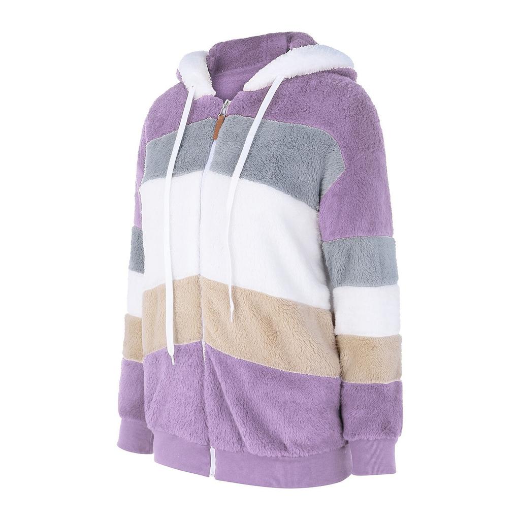 Женская мода плюшевая молния с длинным рукавом шить теплый свитер топы пальто зимнее