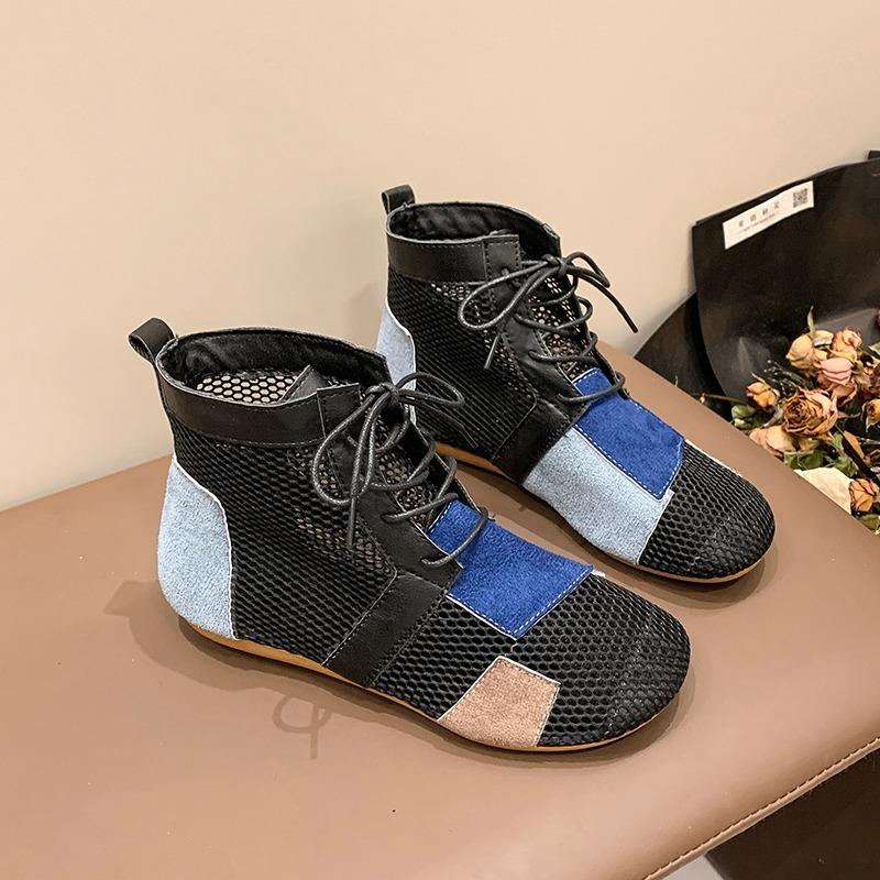 2025 Сандалии для женщин Лето Ретро Универсальные сетчатые полые дышащие повязки на голову Толстая подошва Повседневная верхняя одежда Высокие сандалии