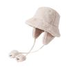 Plush Fisherman Hat with Detachable Ear Protection Windproof Rope Winter Hat Outdoor Activities Travel