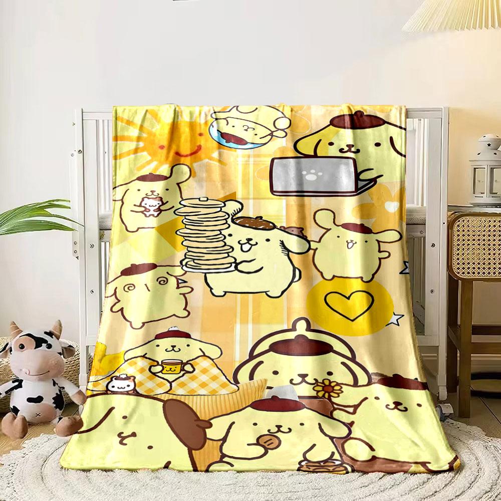 Cute yellow puppy characters with brown hats in cheerful activities. for all seasons blanket lunch break throw gift