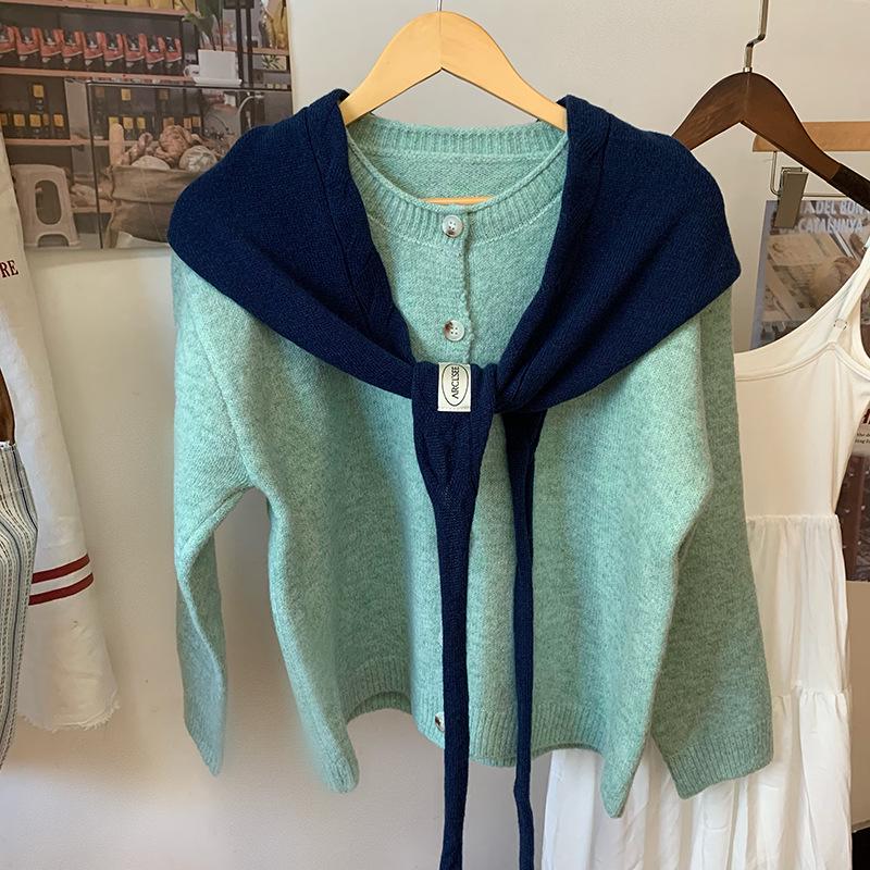 Luochi Knitting~ Шерстяной Треугольный Шарф Осенняя Мода 100% Шерсть, Стиль Корейского Блогера