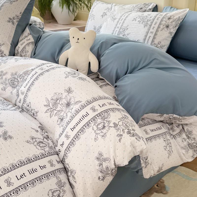 Class A Double Layer Gauze Floral Jacquard Bamboo Cotton Bedding Set - Fresh Design for Student Dormitory