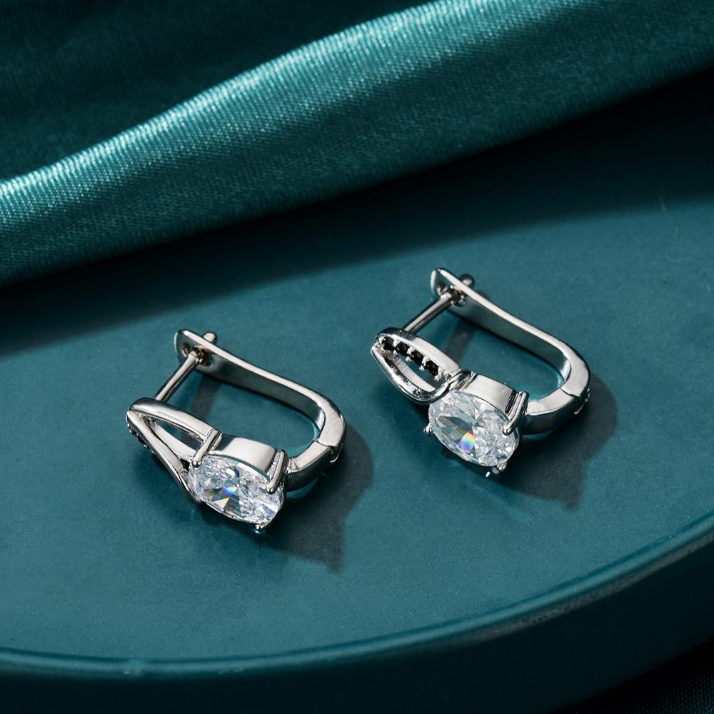 Серьги-кольца с овальными прозрачными цирконами и черными акцентными камнями, блестящая зеркальная отделка, гипоаллергенные украшения для женщин