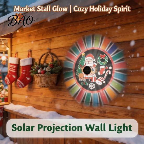 Solar Powered Porch Lights Christmas Projector Wall Light, Outdoor Waterproof Decorative Garden Landscape Lighting Holiday Metal Fence for Patio