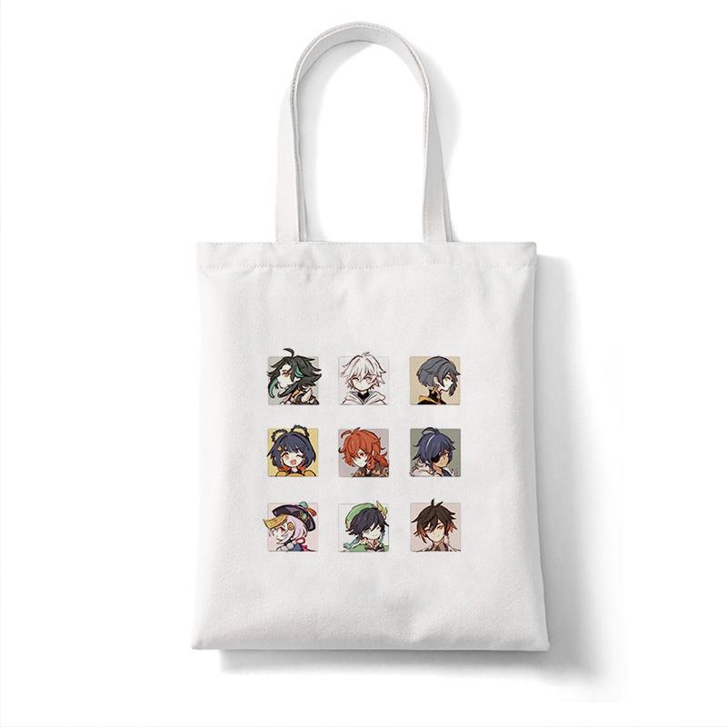 Холщовая сумка-шоппер Genshin Game Kawaii Аниме Сумки для покупок Сумки Сумка на плечо Повседневная сумка Женская эко-сумка большой емкости
