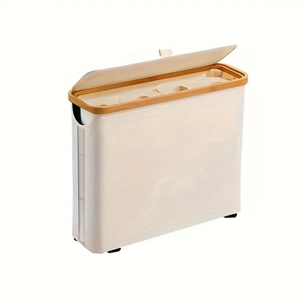 Bathroom Storage Basket Paper Organizer with Handle Slim Roll Paper Storage Box, Rectangle Shape for Home Organization