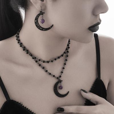 Ожерелье-цепочка из хрустальных бусин, милое, крутое, готическое, с полым кулоном в виде луны