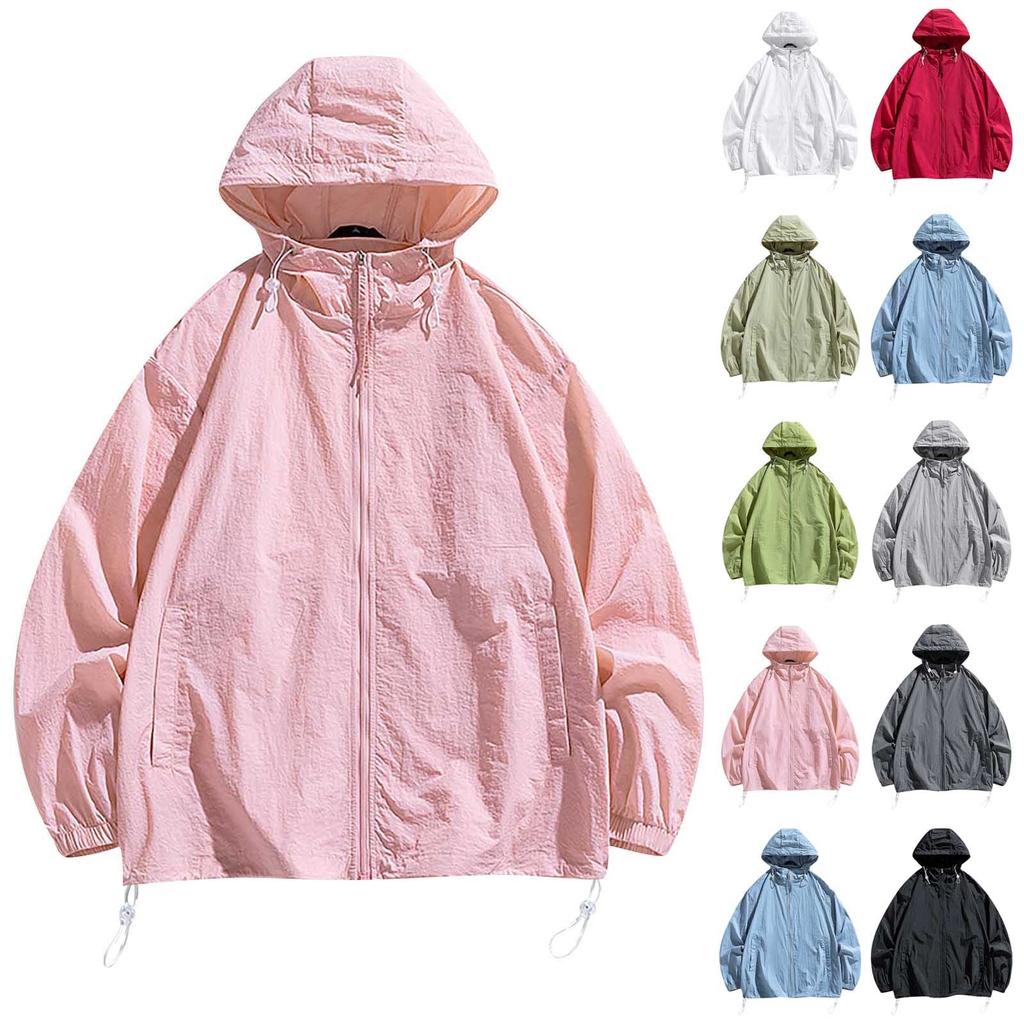 Летняя унисекс модная однотонная тонкая куртка на молнии с капюшоном и солнцезащитным козырьком