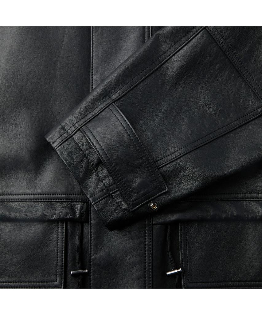 Customellow Black Leather Long Coat Cwuds26112Bkx