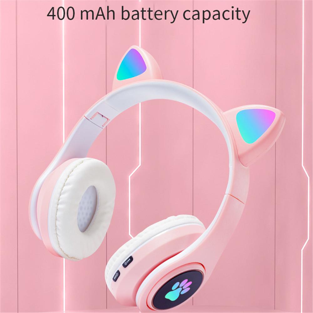 Cute Cat Ear Headphones Bluetooth 5.0 Wireless Game Headset Bass Noise Cancelling Stereo HiFi Music Support TF Card Casco Mic Girl Gift Pink