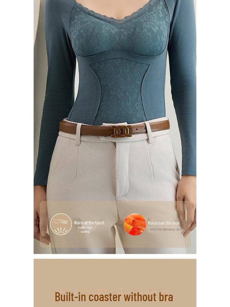 Женский двухсторонний термотоп из немецкого бархата: Бесшовная, утолщенная, самонагревающаяся, с подкладкой на груди, теплая рубашка с длинным рукавом для осени