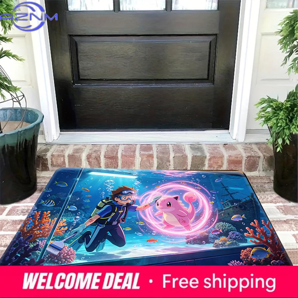 Pokemon Trainer and Mew Underwater Aquarium Print Non-Slip Floor Mat Doormat