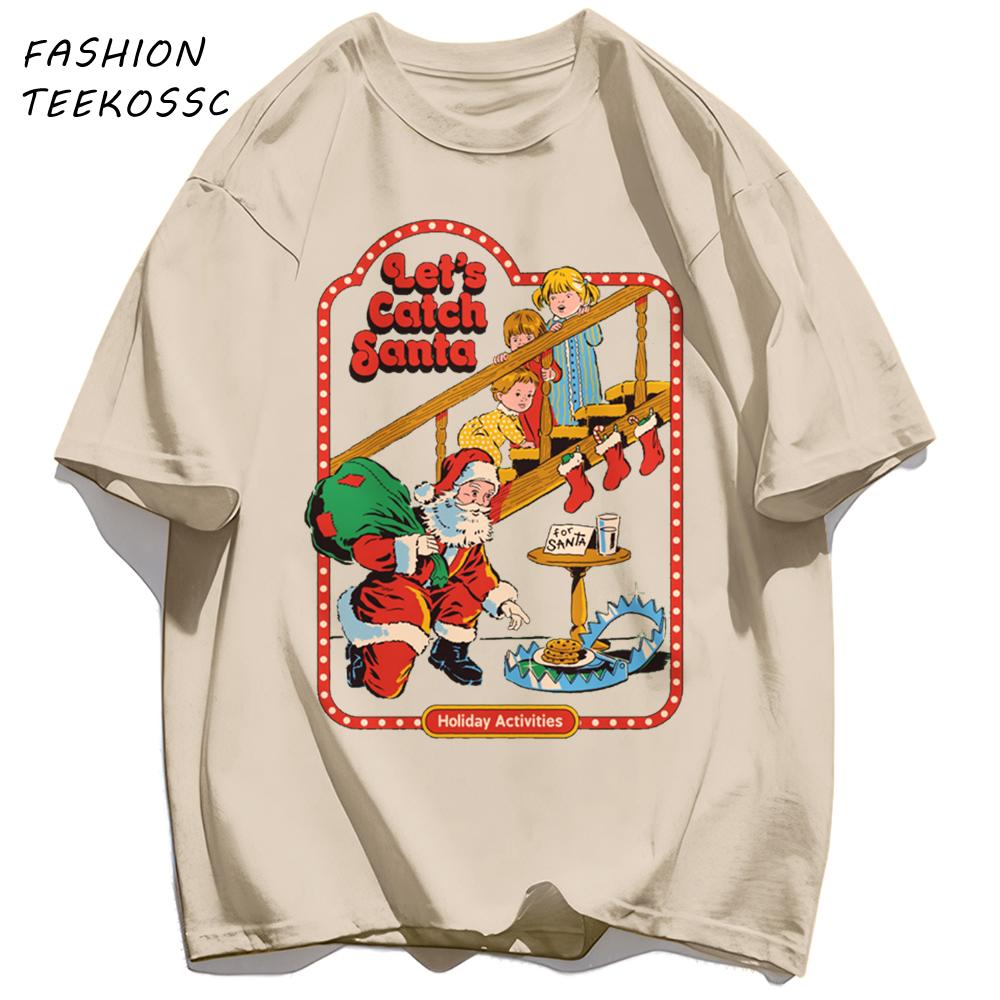 Let Is Catch Santa Printed TShirt Men Cotton Summer T Shirts AllMatch Trendy Clothing Unisex Comfortable Colour Streetwear
