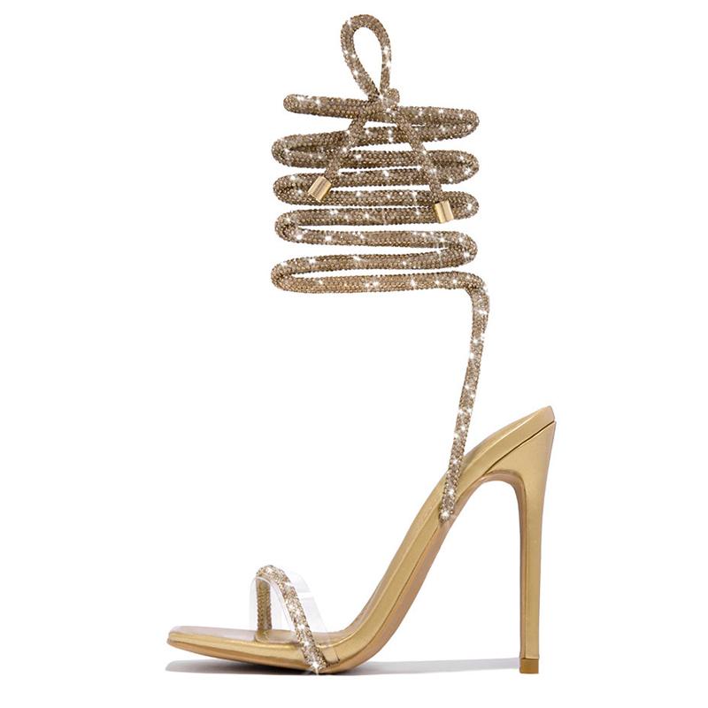Сексуальные римские сандалии женские со стразами на ремешке полые тонкие высокие каблуки женские туфли для ночного клуба вечеринки