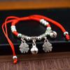 Simple Silver Retro Ethnic Style Anklet Female Beaded Red Rope Ankle Girl Accessories