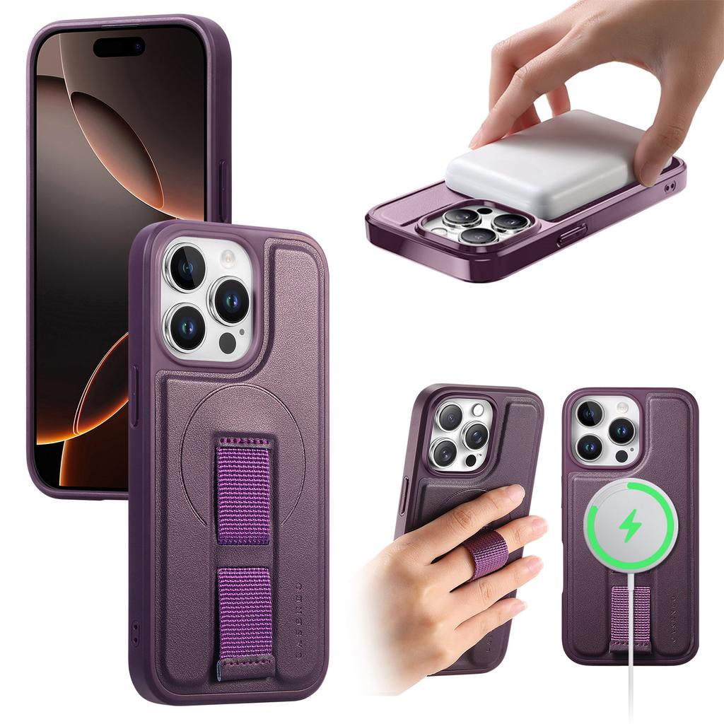 For iPhone 15 Pro Max Magnetic Case CASENEO Wristband PU Leather+PC Shockproof Phone Cover