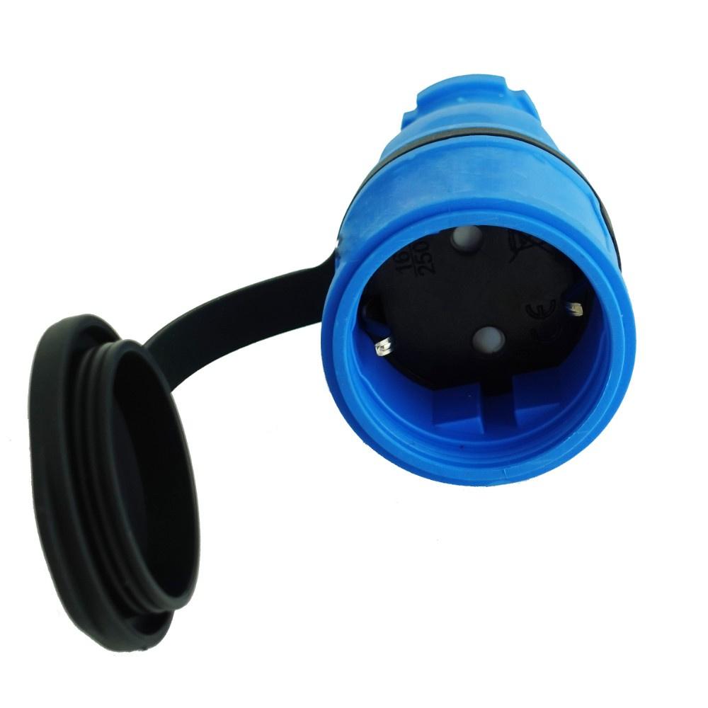 Portable Rubber Straight Socket 16A 230V Blue Hermetic Schuko