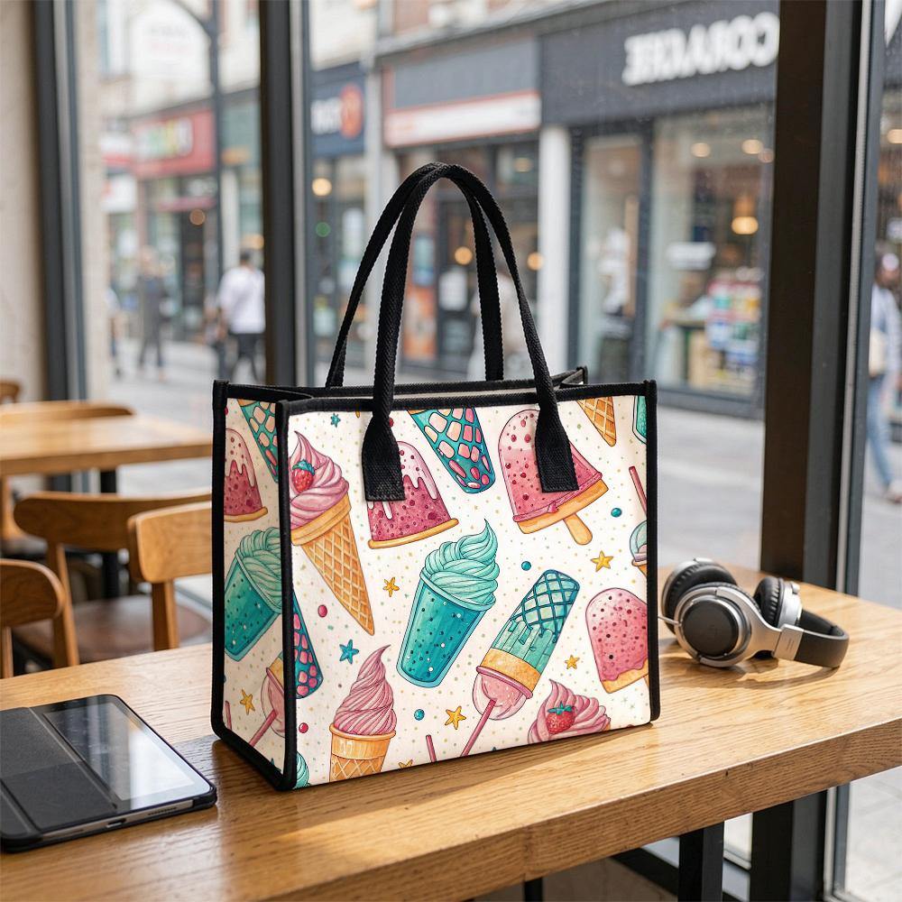 Cute Ice Cream Printed Tote Bag for Daily Shopping Casual Shoulder Bag for Women Outdoor Use