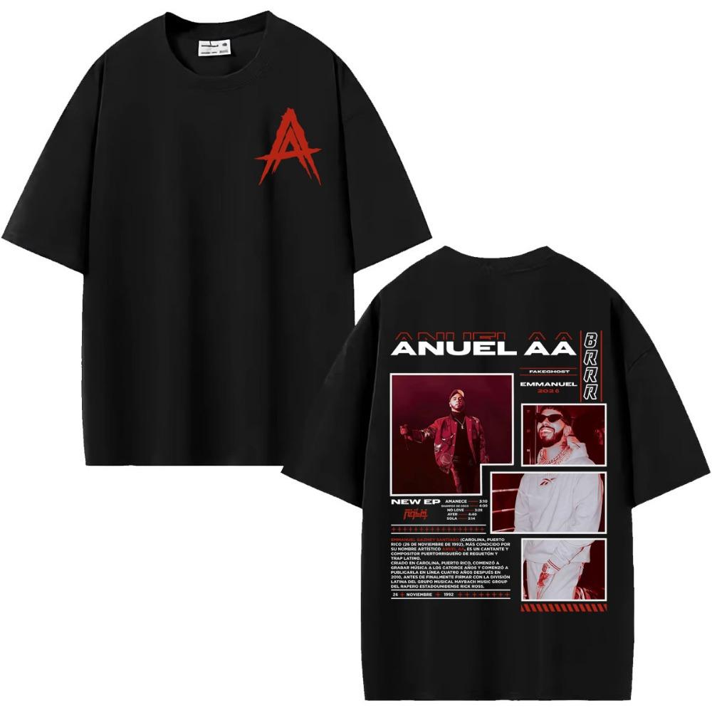 Rapper Anuel AA Real Hasta La Muerte Album Merch T Shirts Men's Clothes Fashion Streetwear T-shirt Oversized 100% Cotton T Shirt