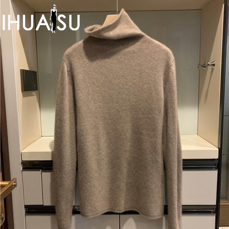 IHUASU High-neck Jumper Women's Autumn and Winter Pullover Short Section of Bright Silk Hundred with Wool Knitted Bottoming Shirt Underwear Tops