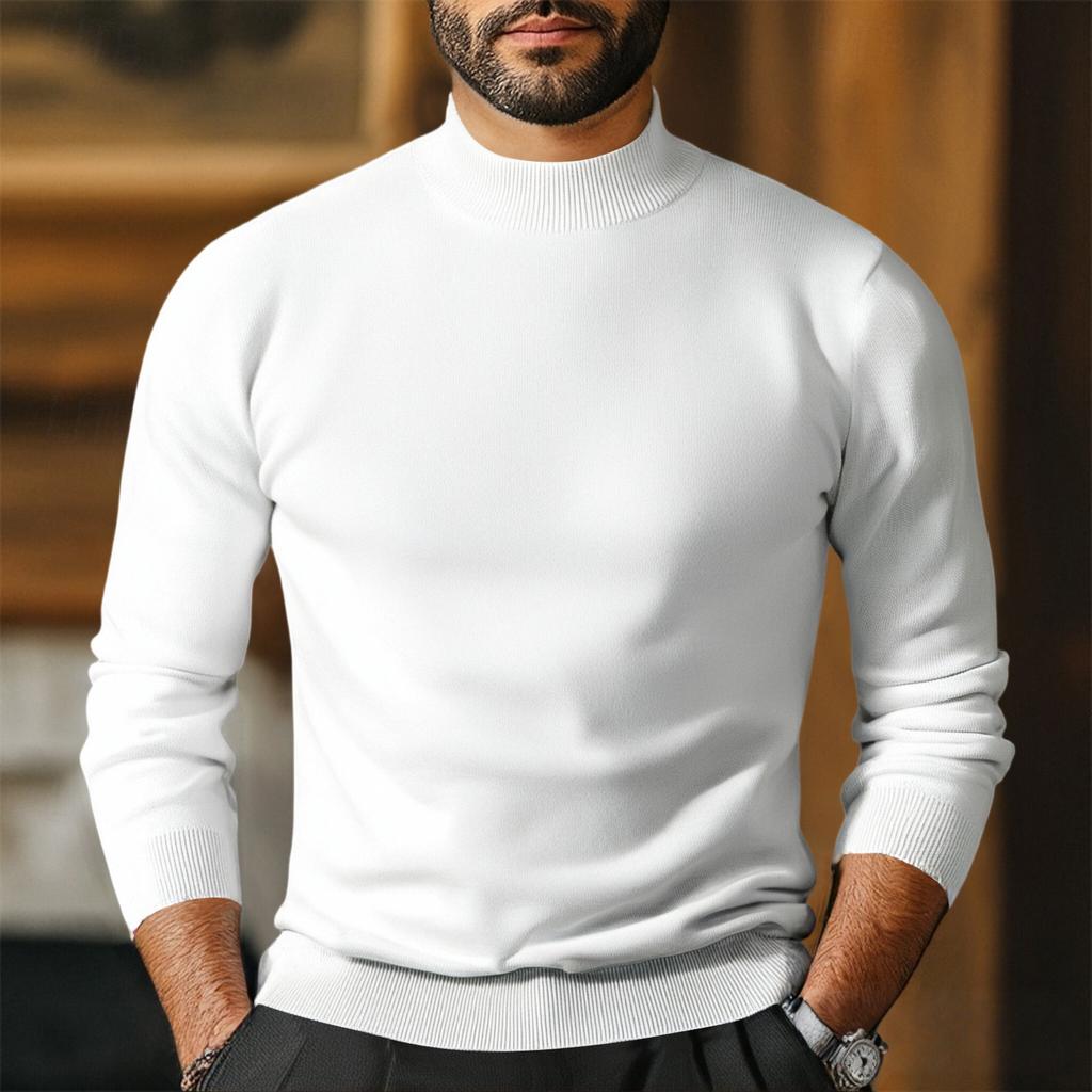 Men's Half Turtleneck Slim Fit Pullover Plus Velvet Long Sleeve Color Sweater Men's Warm Knitted Sweater