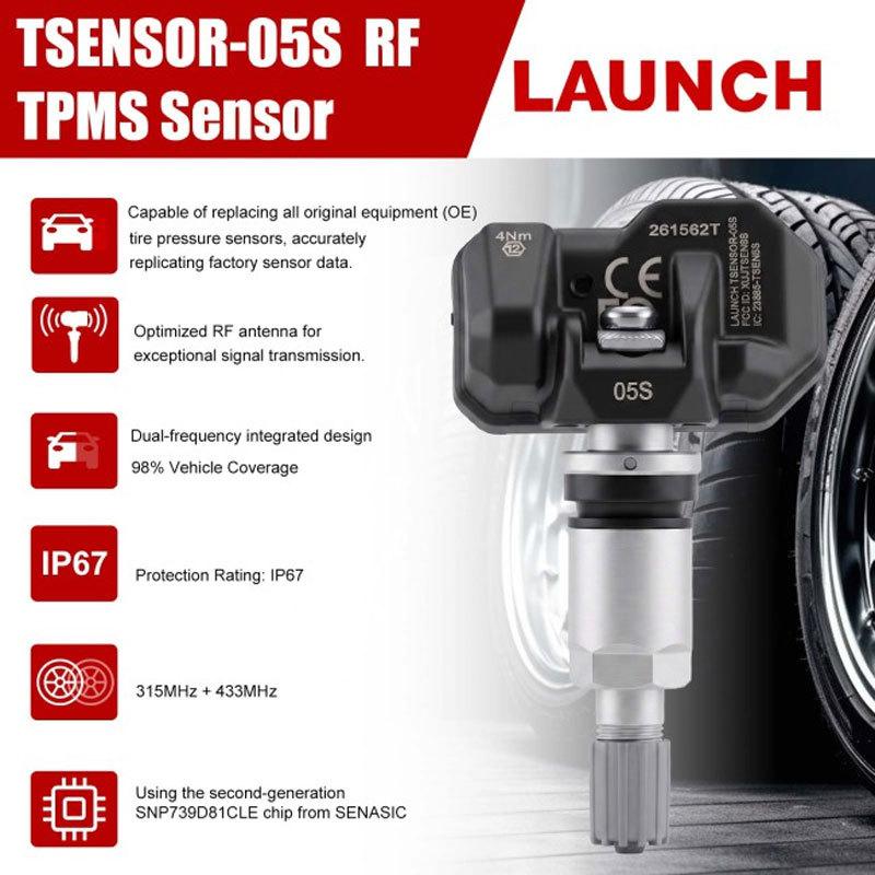 2026 ЗАПУСК X431 TSENSOR-05S Датчик TPMS Двухчастотный 315 МГц/433 МГц Ввинчиваемый Регулируемый Угол Металлический Оригинальный Датчик