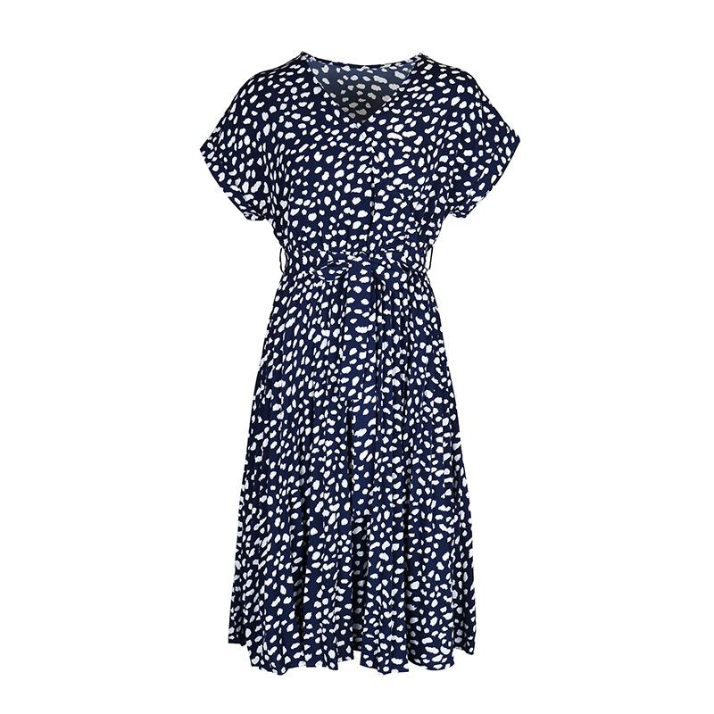 Летнее женское платье с коротким рукавом и леопардовым принтом, с рукавом-ротатором и V-образным вырезом до середины икры