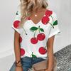 Милые футболки с рисунком вишни, женские футболки с 3D-принтом и V-образным вырезом, короткие рукава, футболки в стиле Харадзюку Y2k, футболки, топы, женская одежда