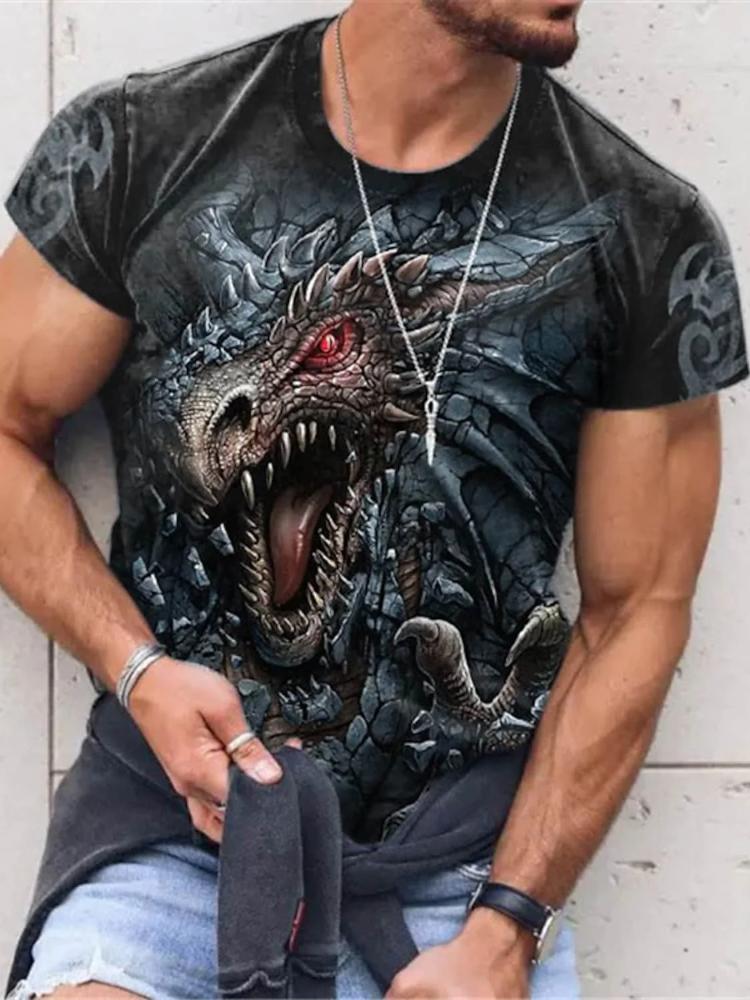 Мужская футболка для мужчин, одежда большого размера, футболка с китайским драконом и графическим 3D принтом, летние повседневные модные топы с короткими рукавами