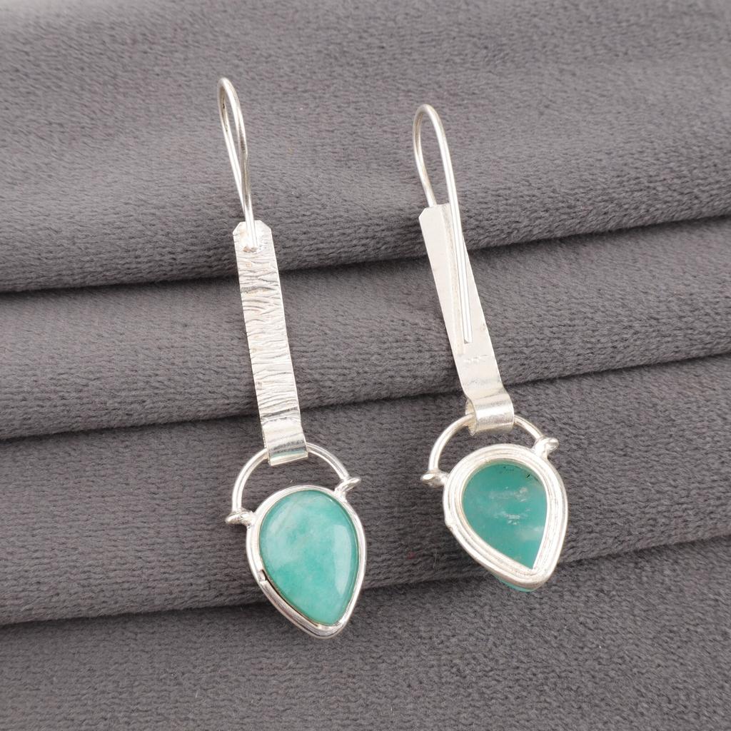 Амазонит Драгоценный камень 925 Стерлинговое серебро Ручная работа Серьги 2,3" Подарок на годовщину EE-166-23