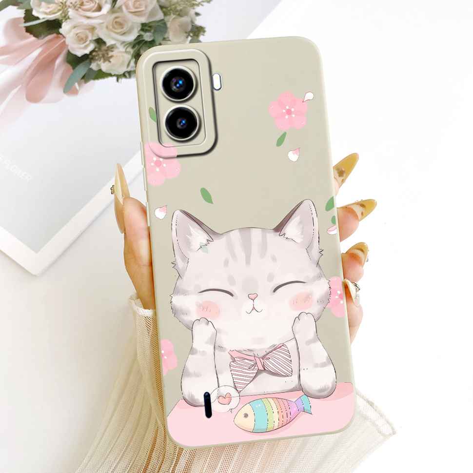 Для Tecno Pop 6 Без сканера отпечатков пальцев Чехол Милая Кошка Рисунок Однотонный Мягкий Силиконовый Чехол Для Tecno Pop 6 Pop6 Чехол для Телефона