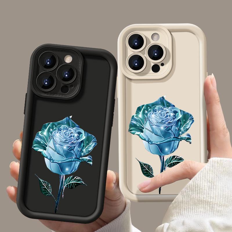 Синий кристальный розовый цветочный принт матовый мягкий чехол для iPhone 16 Pro Max 15 14 Pro 13 12 11 XS XR 8 7 защита линзы противоударный чехол для телефона TPU