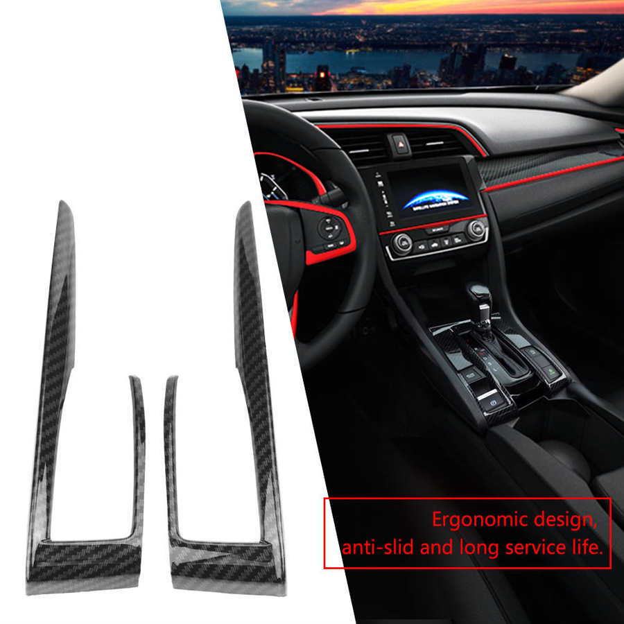 Центральная панель управления автомобиля, крышка переключения передач, накладка для Honda Civic 10th 2016 2017 2018, красный хром/углерод