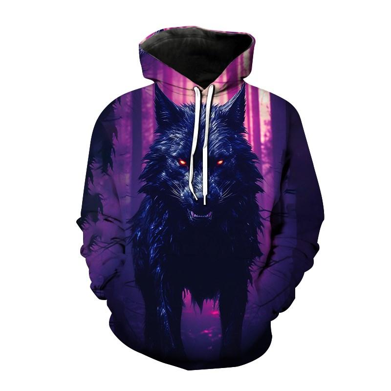 2024 Новые модные мужские толстовки с капюшоном с принтом 3D волка, свободная толстовка для мужчин, уличная толстовка с капюшоном, забавный пуловер с капюшоном