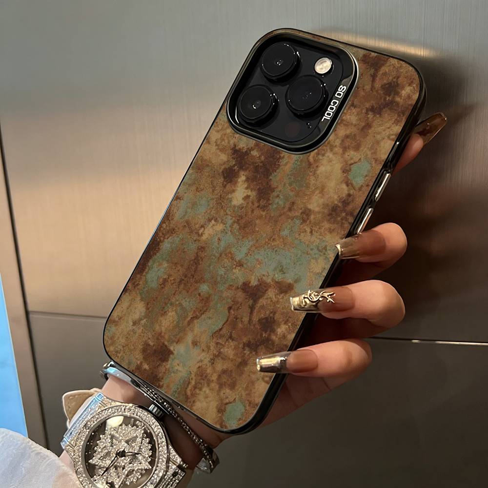 Натуральный- ржавый- текстурный Чехол для телефона Для iPhone 17,16,15,14,13,12,11 Plus Pro Max Цветной Серебристый Чехол для телефона