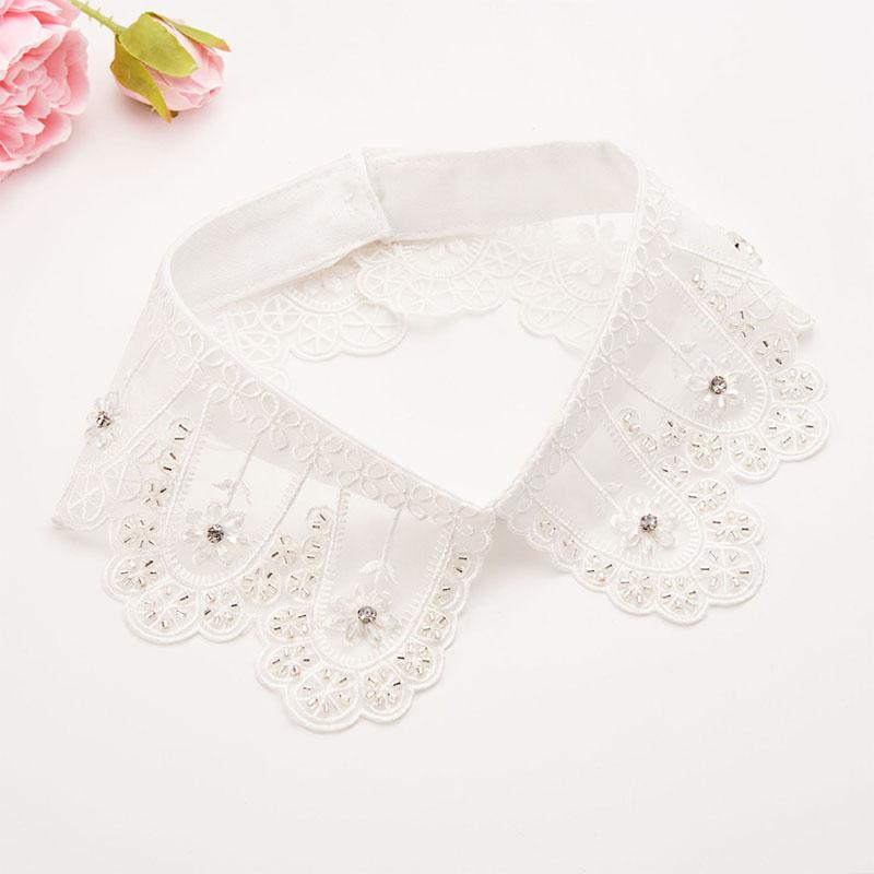 New Beading Lace Fake Collar Neckline Women White Lapel False Collars Woman Embroidery Removable Detachable Collar Tie Faux Col