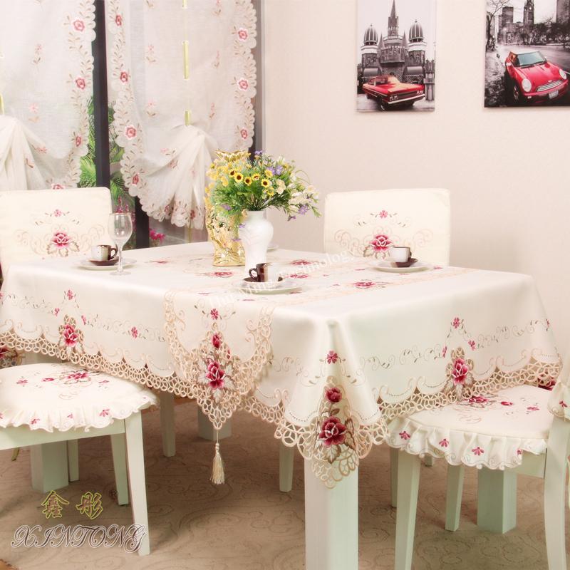 Table Cloth Dining Tablecloth Europe Rustic Luxury Embroidered Round Table Cover Rose Flower Chair Cover Seat Cushion Dust Cover