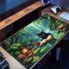 Mouse Pad Anime Black Cat Extended Mouse Mat Computer Keyboard Pad Green Plants Desktop Mat with Non-Slip Base and Stitched Edge