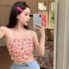 Милый женский укороченный топ на бретельках с цветочным принтом, тонкий уличный стиль