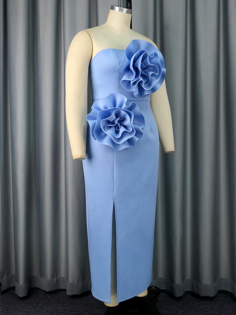 AOMEI Формальные вечерние платья для женщин, сексуальные с открытыми плечами, синие, с большими цветочными рюшами, элегантные, длинные, тонкие, для выпускного вечера, для мероприятий