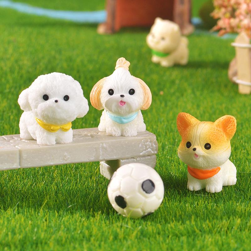 3 Pcs Cute Cartoon Bib Puppy Mini Resin Figurines Garden Moss Miniature Landscape DIY Ornament Car Desktop Dog Animal Decorations
