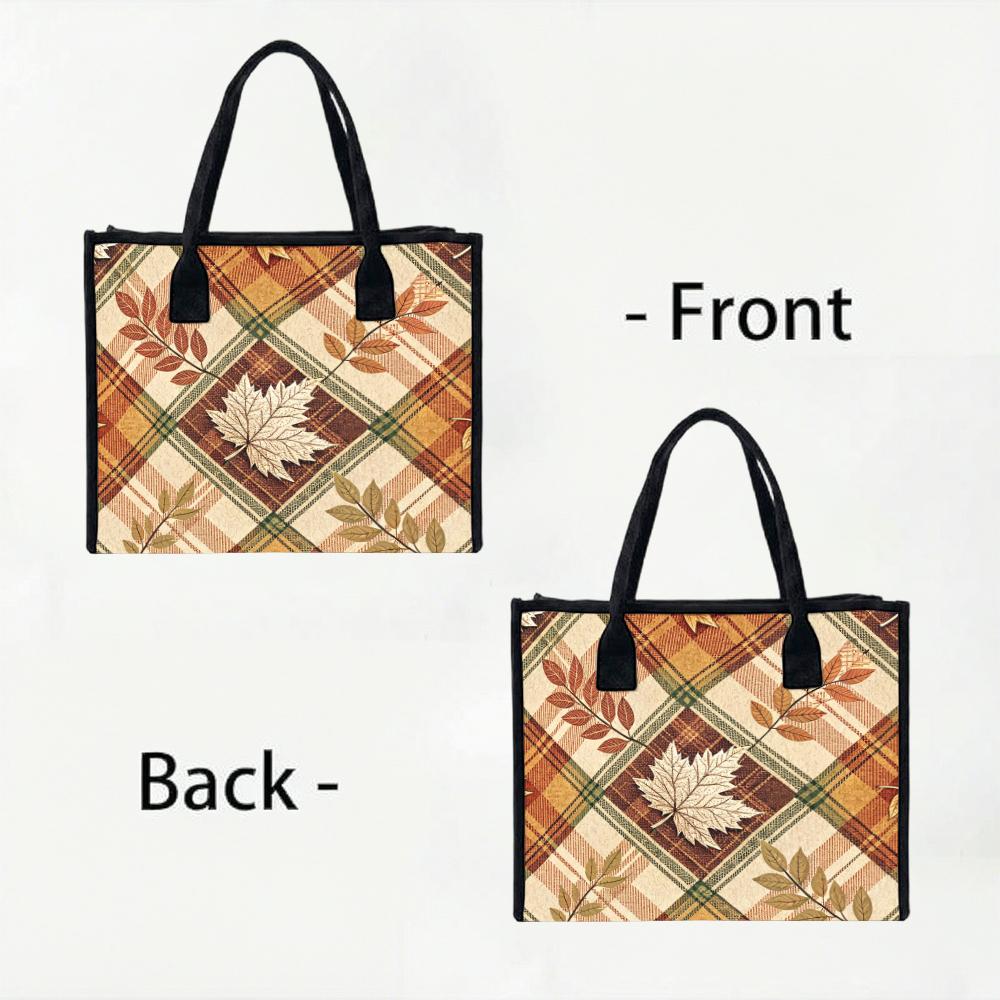 Autumn Maple Plaid Casual Tote Daily Large Capacity Ladies Shoulder Bag