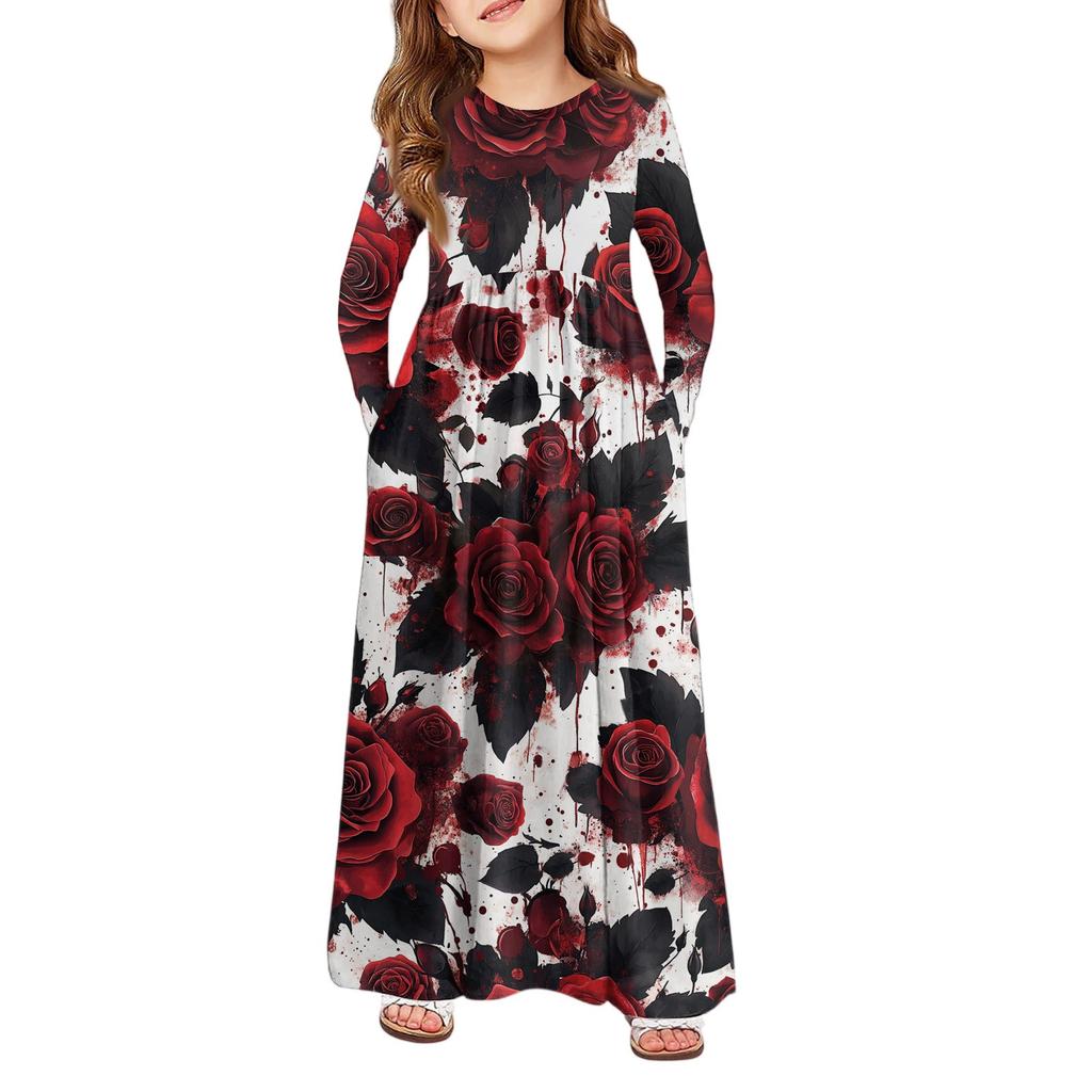 Девичье платье макси на Хэллоуин - Платье с длинным рукавом и карманами