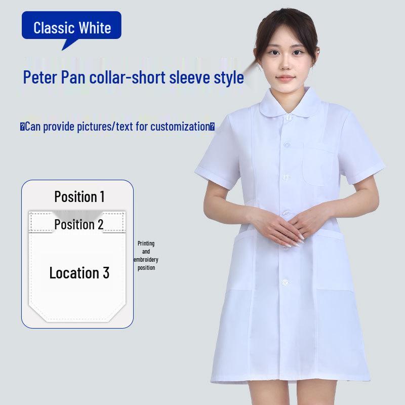 Unisex Saint Snowland Peter Pan Collar Doctor's White Coat - Long Sleeve for Dental & Hospital Professionals