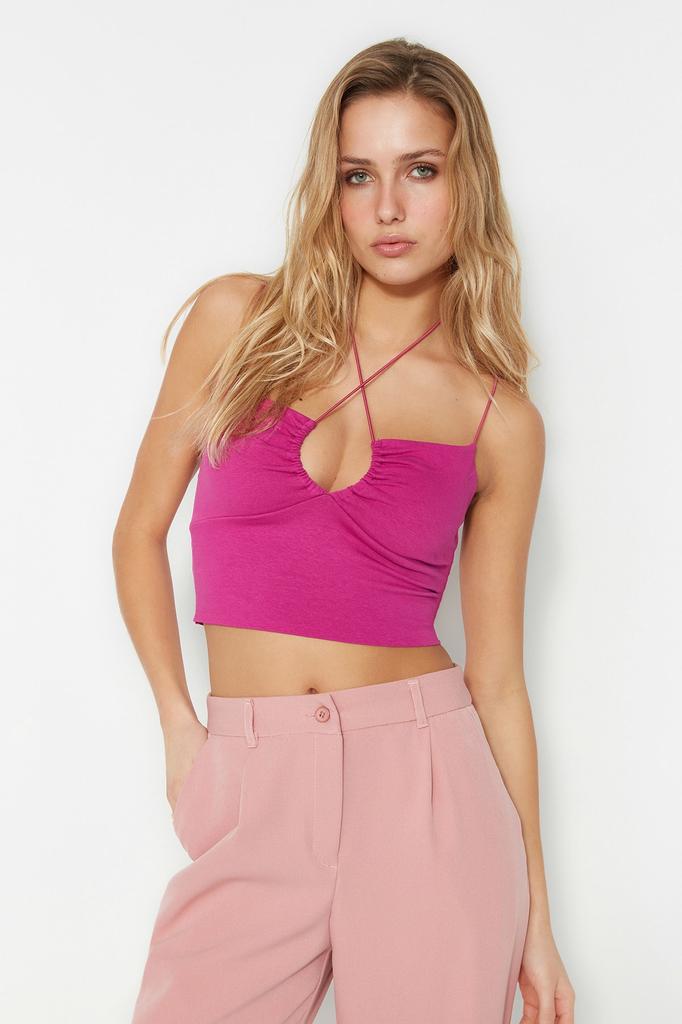 Women's Fashion New Undershirt Black Halter Neck Spaghetti Strap Cotton Stretchy Crop Knitted Undershirt