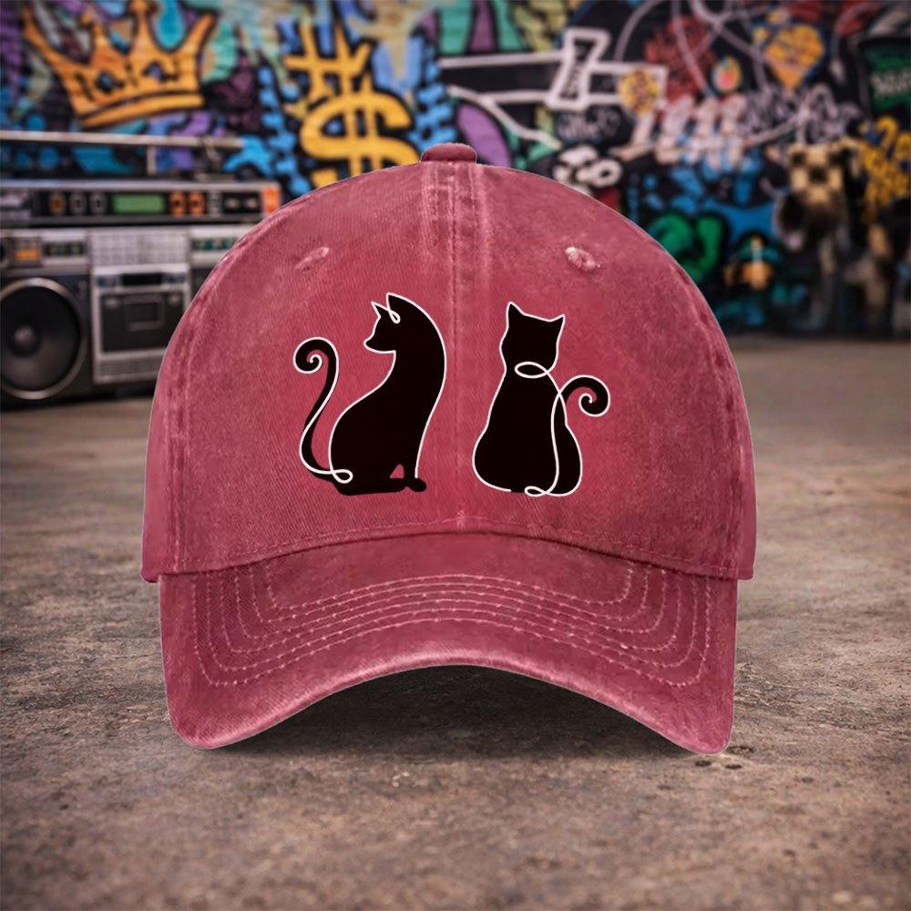 pc Unisex Black Cat Line Art Vintage Washed Baseball Cap Unisexs Trendy Hat Versatile Duckbill Cap Fun Print A Unique Bir