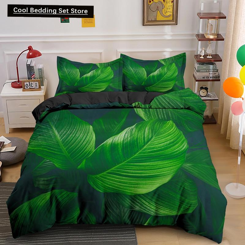 Комплект постельного белья «Природа» с изображением тропических зеленых листьев, джунглей и растений, пододеяльник с 3D-ботаническим рисунком из полиэстера