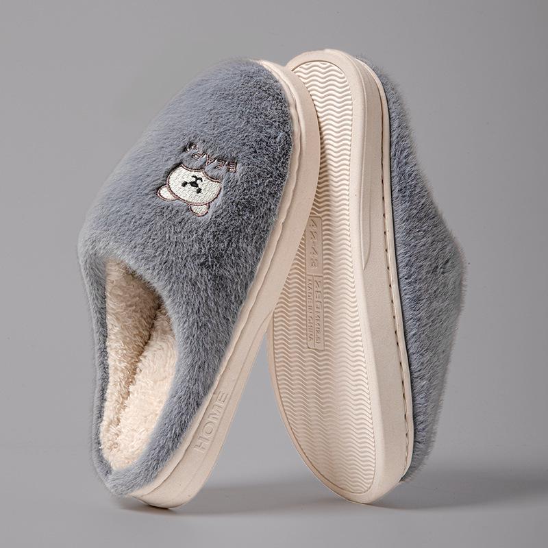 Anti-Slip Plush Warm Indoor Slippers: Thick-Soled Cotton Shoes for Couples - Men's & Women's Autumn/Winter Home Comfort