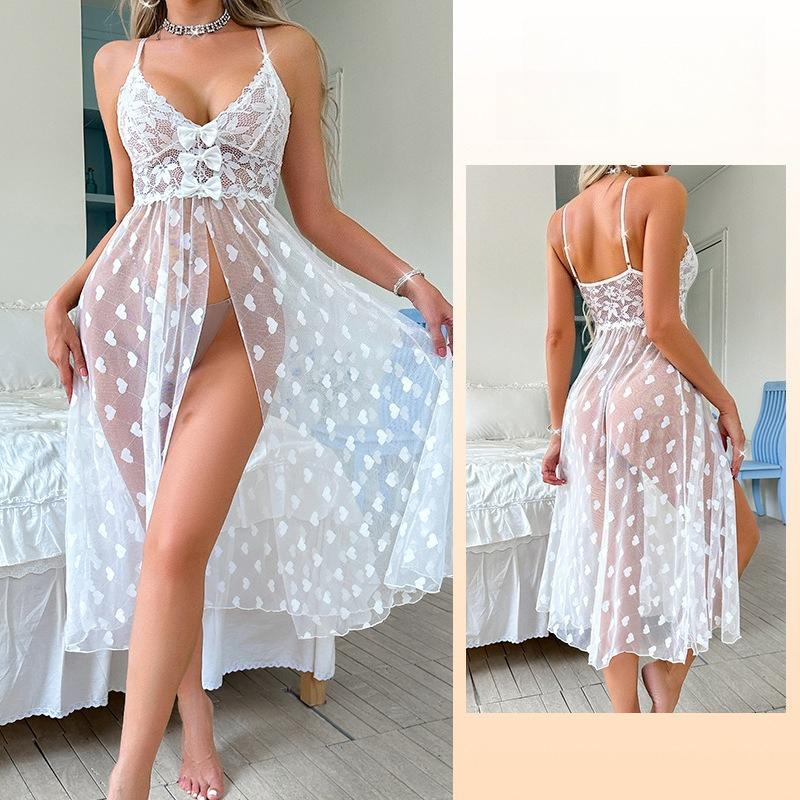 Сексуальная кружевная майка-пижама с бантом, прозрачная легкая ночная рубашка для женщин 772 Игривая женская одежда для сна с деликатными кружевными деталями