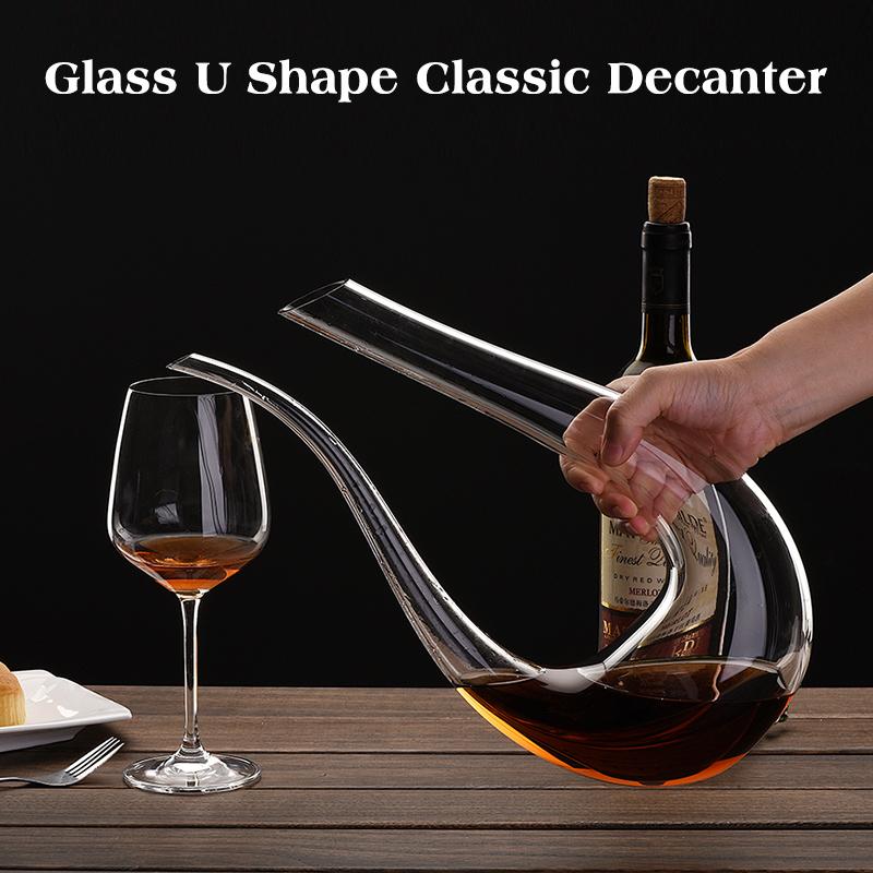 Glass U Shape Classic Decanter, Crystal Glass Home Bar 1.5L Lead-free Crystal Glass, Hand-blown Red Wine Decanters Carafe